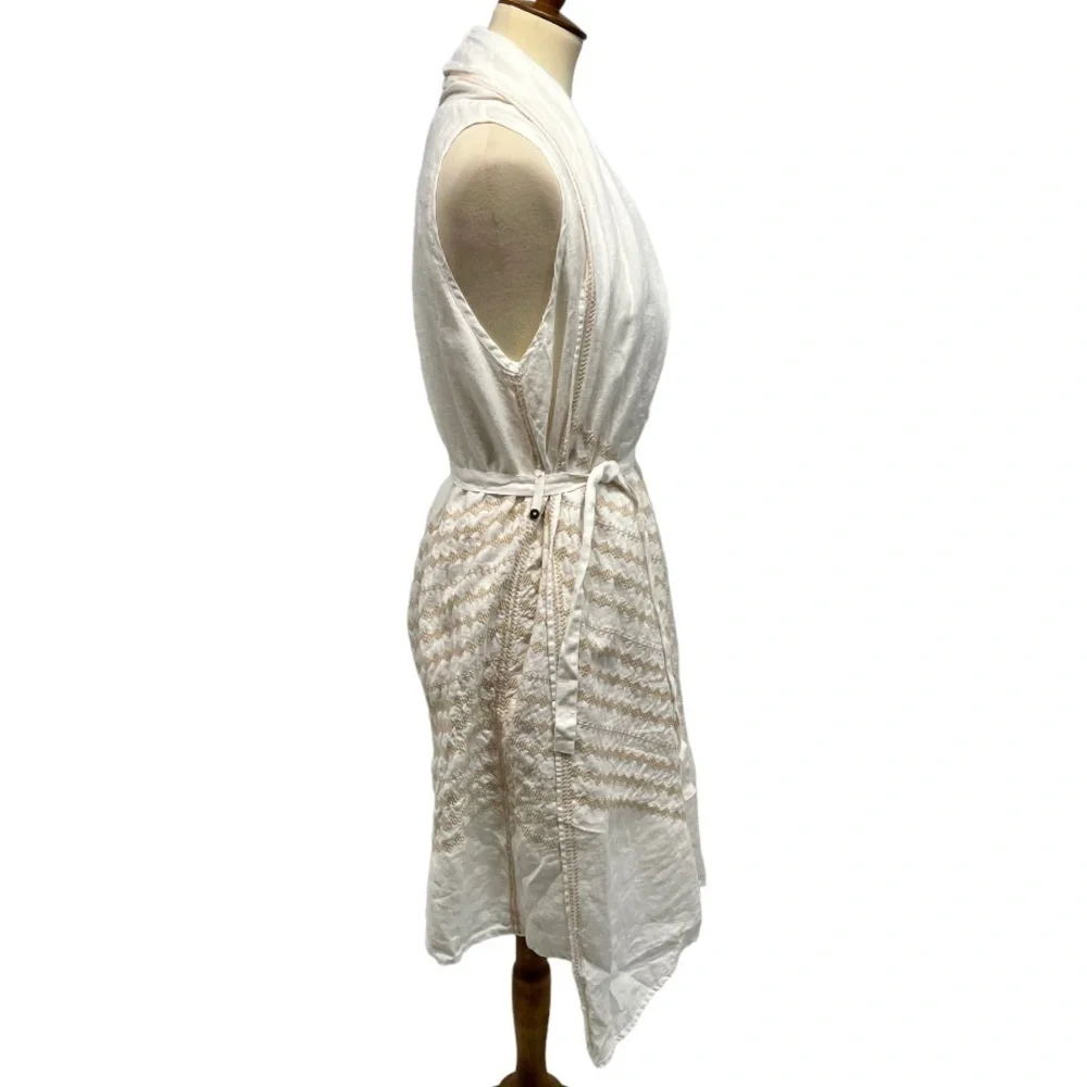 Johnny Was White Linen Embroidered Belted Longline Vest Top Women’s Medium - Picture 10 of 12